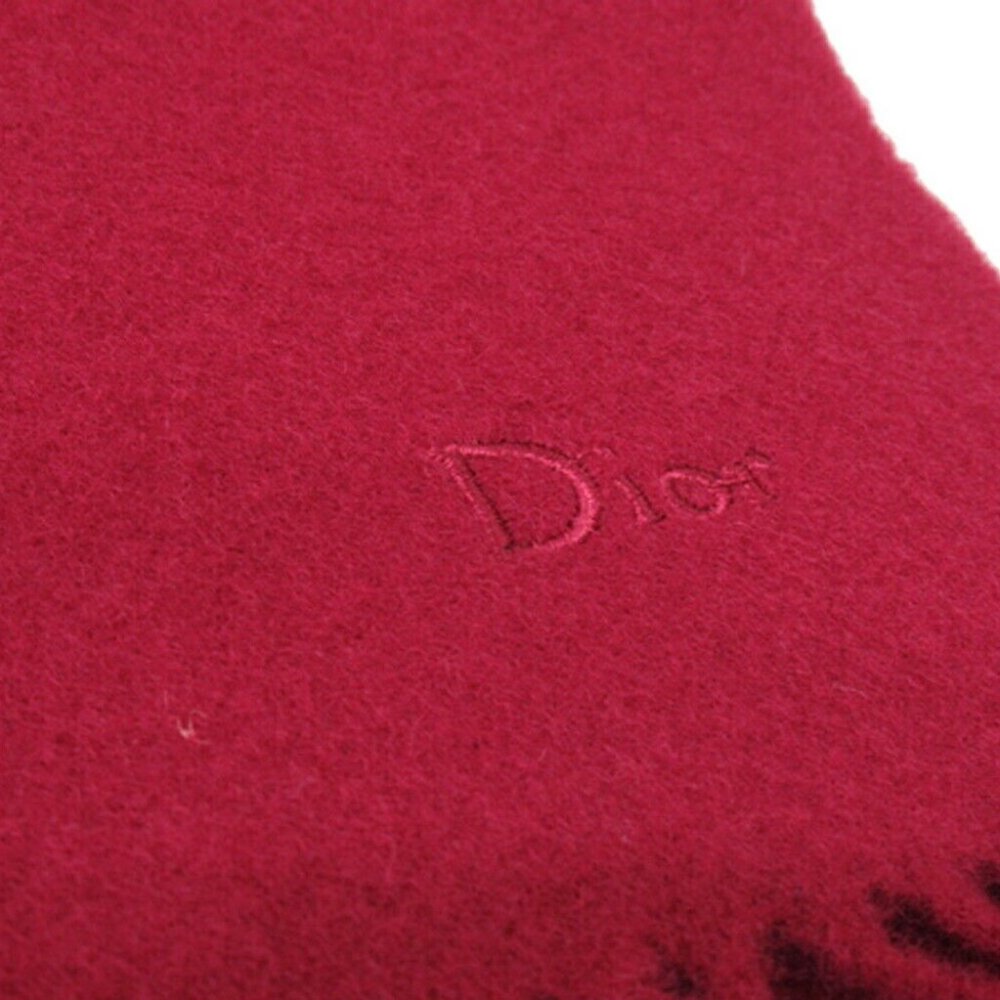 DIOR muffler logo embroidery Bordeaux wool hair Authentic - Picture 3 of 6